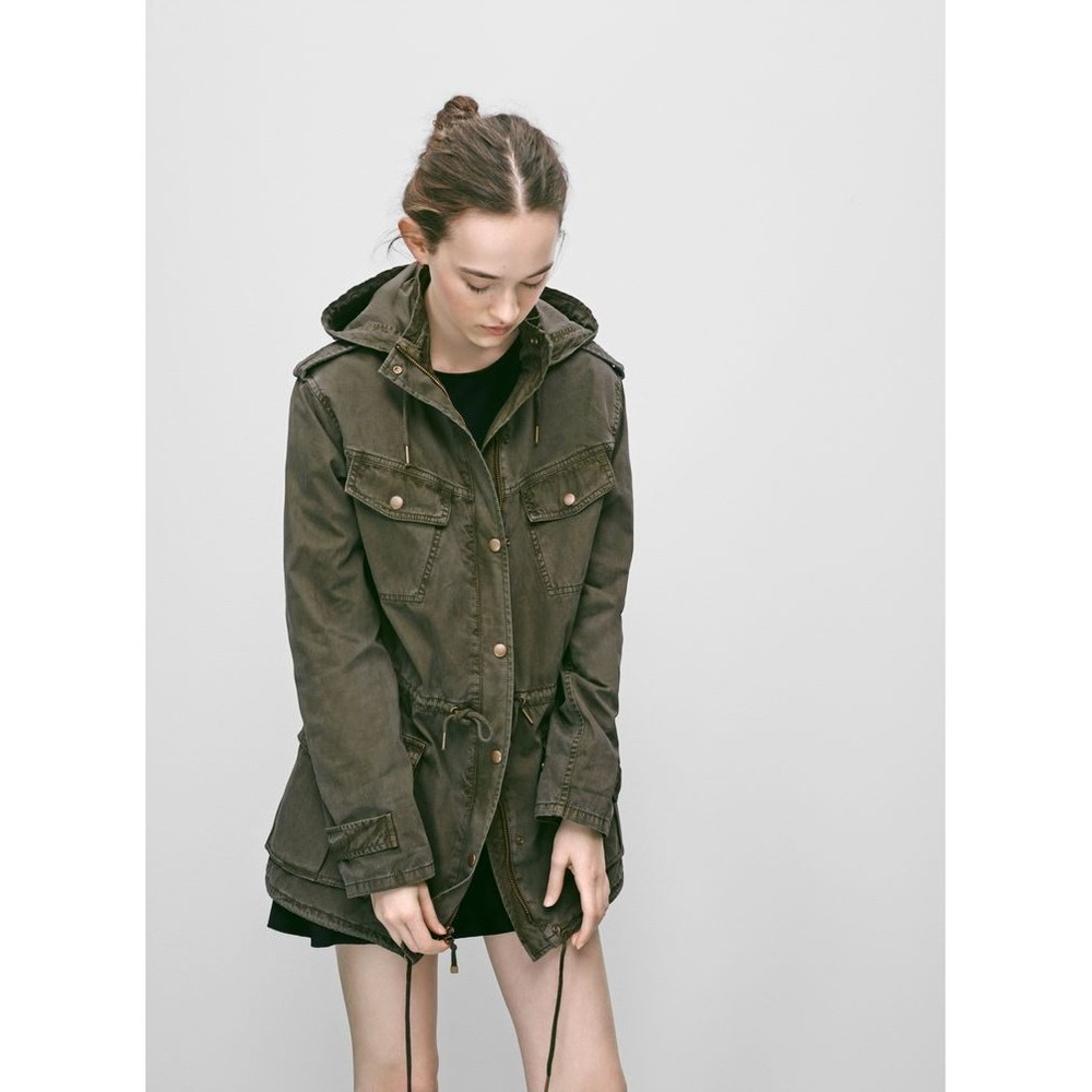 Talula Aritzia Trooper Jacket Olive Green Cotton Military Hooded Cargo Grunge